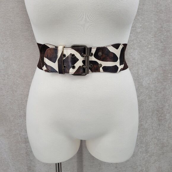 Y2K Abstract Animal Print Oversized Brown White Women's Stretch Belt Oversized - Picture 1 of 8